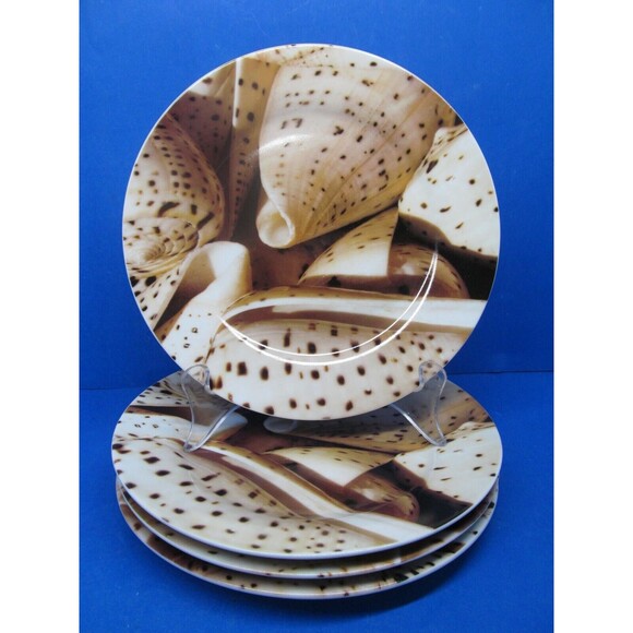 Pier 1 Seashell 8" Tan Brown And Beige Appetizer Or Salad Plates Set Of 4 - Picture 9 of 9